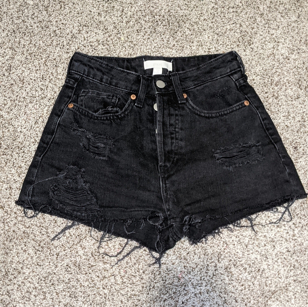 H&M Distressed Black Denim Shorts